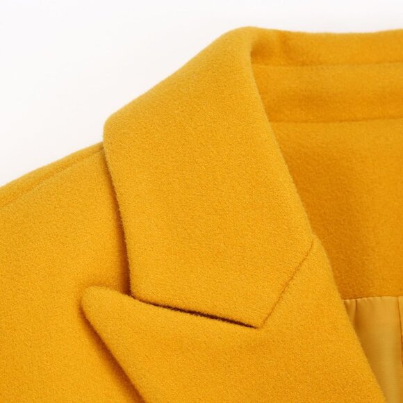 💫 Women Yellow Midi Trench Coats Fall Winter Wool Double Breasted Peacoat - Picture 6 of 7